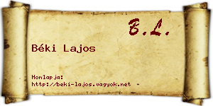 Béki Lajos névjegykártya